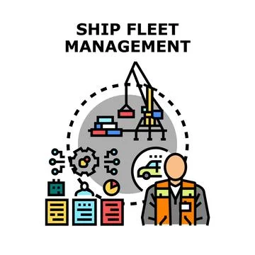 Ship fleet management logistics controlling and analyzing Stock Illustration