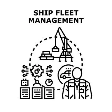 Ship fleet management logistics controlling and analyzing Stock Illustration