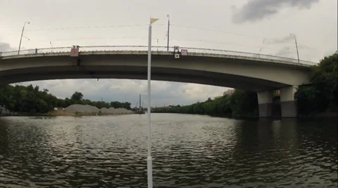 Ship float on river canal in summer city. Time Lapse. Stock Footage 39663759