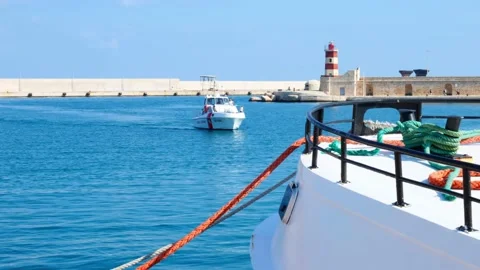 Ship floating in bay. Video stock 229390236