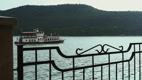The ship is floating on the river Stock Footage 131144016