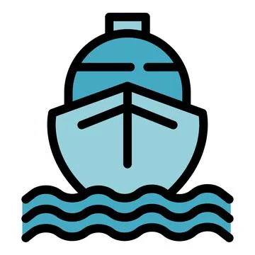 Ship floating on water with waves minimalist icon Stock Illustration