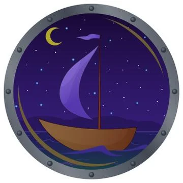 Ship floats at night Stock-Illustration
