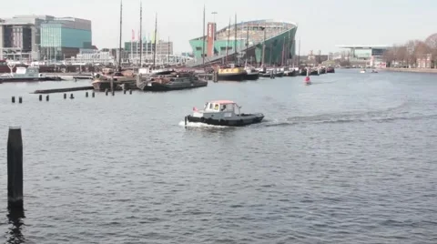 The ship floats on the river in amsterdam 스톡 동영상 57110458
