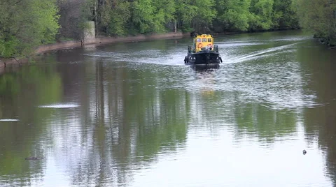 The ship floats on the river Stock Footage 50110733