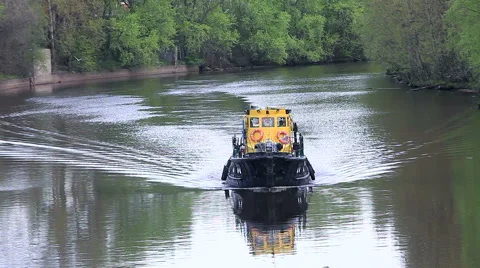 The ship floats on the river Stock Footage 50110734
