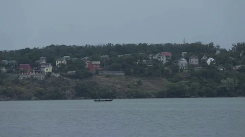 Ship floats on the river Stock Footage 72175824