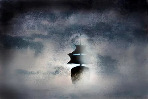 Ship in the fog Stock Illustration