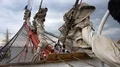 Ship front sails and web on board of four-masted steel barque STS Sedov Седов 4k or 4k+ Resolution