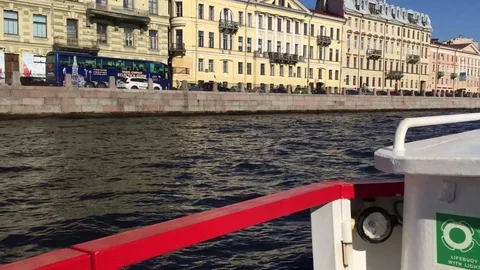 The ship goes along the river Stock Footage 98854434