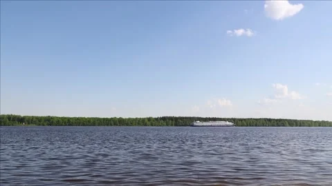 The ship goes along the river Stock Footage 310094776