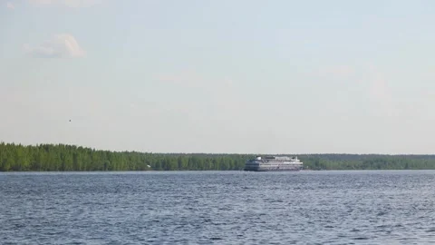 The ship goes along the river Stock Footage 310094796