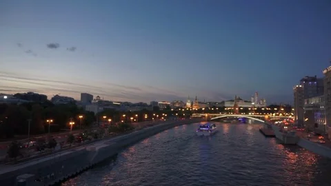 Ship goes toward the Kremlin Stock Footage 79170742