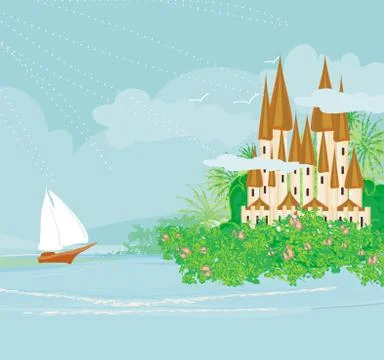 Ship going back to castle Stock Illustration