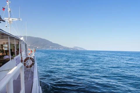 The ship going to the shore. Stock Photos