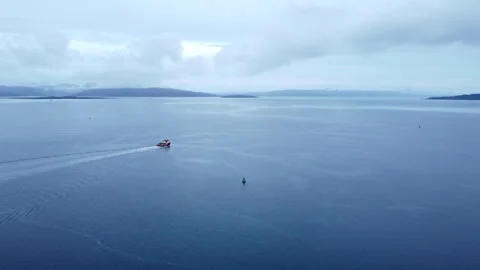 A ship going to the vast ocean leaving wake waves behind Stock Footage 258285048