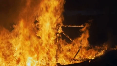 Ship on the ground is burning brightly Stock Footage 82405458