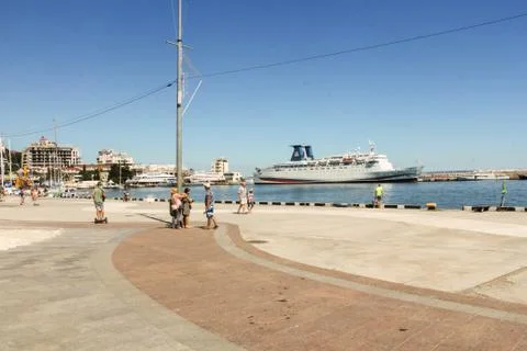 The ship is in the harbor of Yalta. Stock Photos
