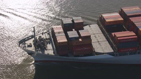 Ship. Helicopter rises above bow of container ship Stock Footage 61894518