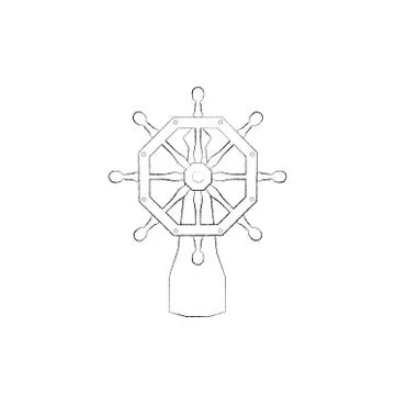 Ship helm. Isolated on white background. Sketch illustration. Stock Illustration