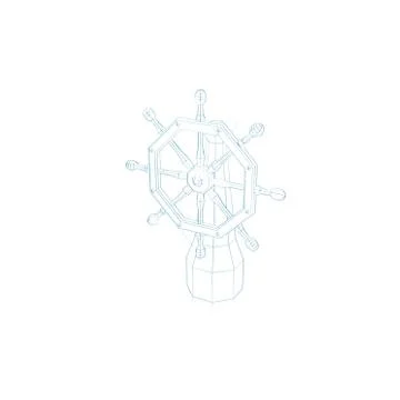Ship helm. Isolated on white background. Sketch illustration. Иллюстрация