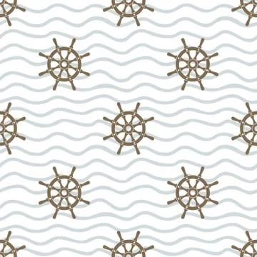 Ship Helm Vector Seamless Pattern Stock Illustration