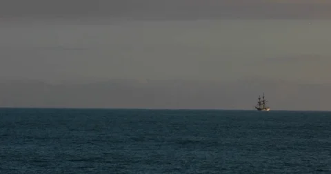 Ship On Horizon Stock Footage 75210204