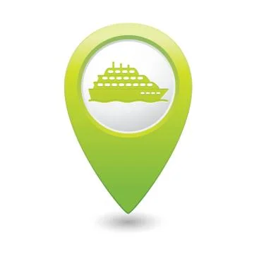 Ship icon green map pointer Stock Illustration