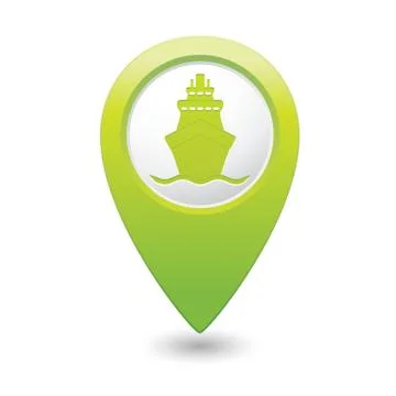 Ship icon green map pointer Stock Illustration