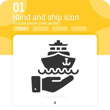 Ship icon with hand vector sign with flat style isolated on white background 스톡 일러스트