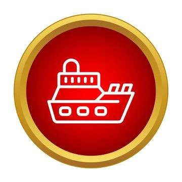 Ship icon inside red button for transport app Stock Illustration