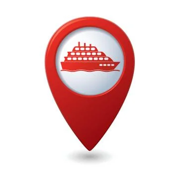 Ship icon red map pointer Stock Illustration