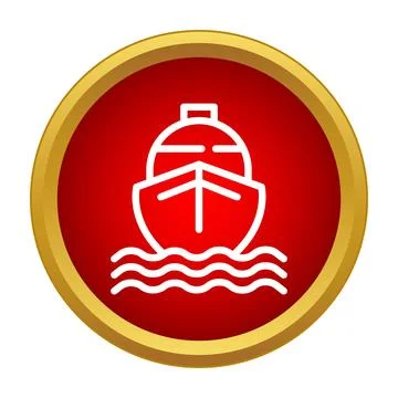 Ship icon sailing on waves in red circle Illustrazione stock