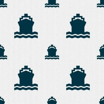 Ship icon sign. Seamless pattern with geometric texture. Vector Illustrazione stock