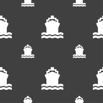 Ship icon sign. Seamless pattern on a gray background. Vector Stock Illustration