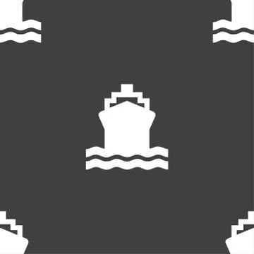 Ship icon sign. Seamless pattern on a gray background. Vector Stock Illustration
