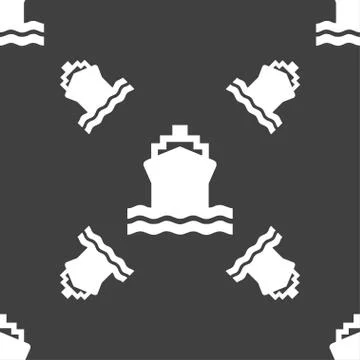 Ship icon sign. Seamless pattern on a gray background. Vector Stock Illustration