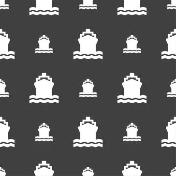 Ship icon sign. Seamless pattern on a gray background. Vector Stock Illustration
