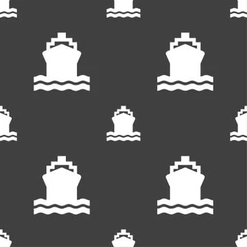 Ship icon sign. Seamless pattern on a gray background. Vector 스톡 일러스트