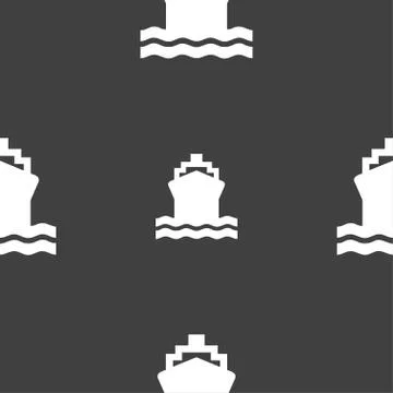 Ship icon sign. Seamless pattern on a gray background. Stock Illustration