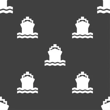Ship icon sign. Seamless pattern on a gray background. Stock Illustration