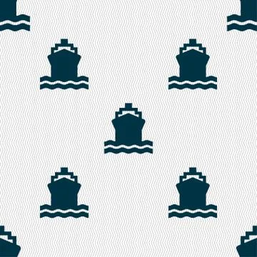 Ship icon sign. Seamless pattern with geometric texture. Stock Illustration