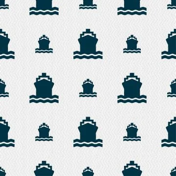 Ship icon sign. Seamless pattern with geometric texture. Stock Illustration