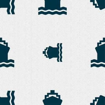 Ship icon sign. Seamless pattern with geometric texture. Stock Illustration