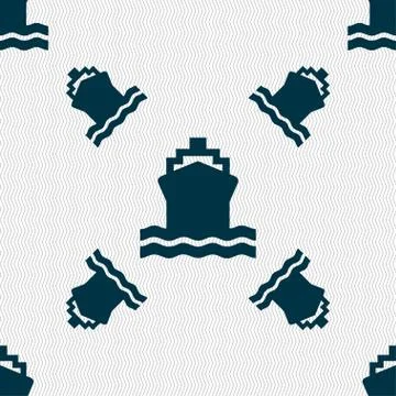 Ship icon sign. Seamless pattern with geometric texture. 스톡 일러스트