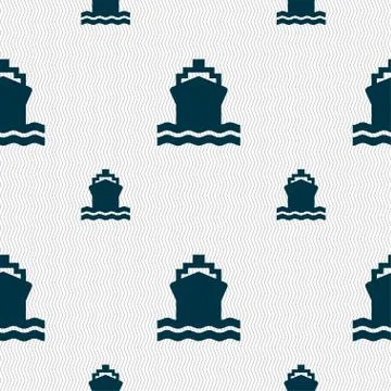 Ship icon sign. Seamless pattern with geometric texture. Stock Illustration