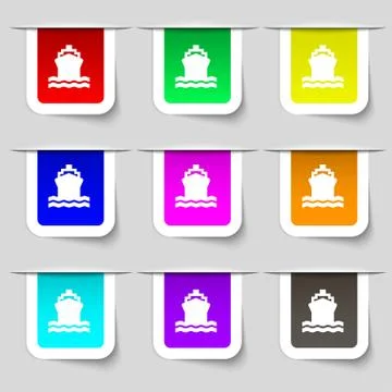 Ship icon sign. Set of multicolored modern labels for your design. Vector Stock Illustration