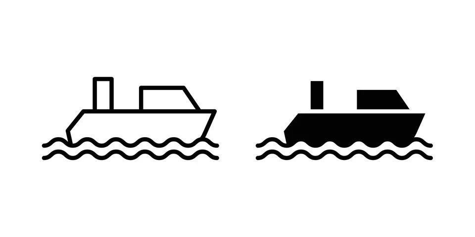 Ship icon solid, line, and editable vector set. Illustrazione stock