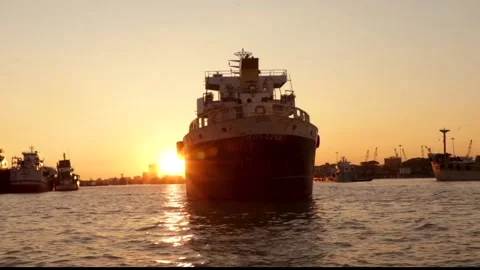 Ship in Karnaphuli River in a beautiful evening . Stock Footage 162581005