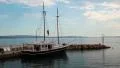 Ship on landing pier, Aegean Sea, Chalkidiki, Greece HD Footage